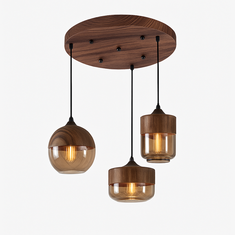Suspension design en bois et verre Loft Retro