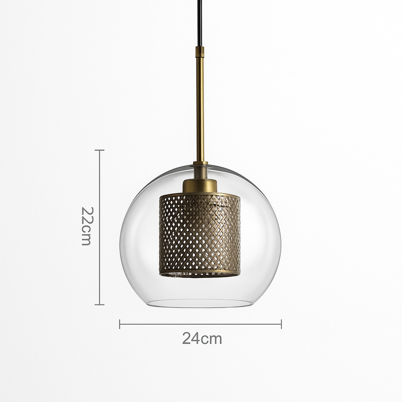 Suspension design LED avec abat-jour industriel et boule en verre Loft