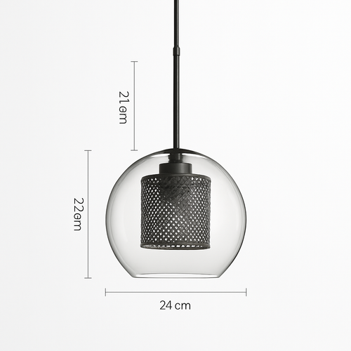 Suspension design LED avec abat-jour industriel et boule en verre Loft