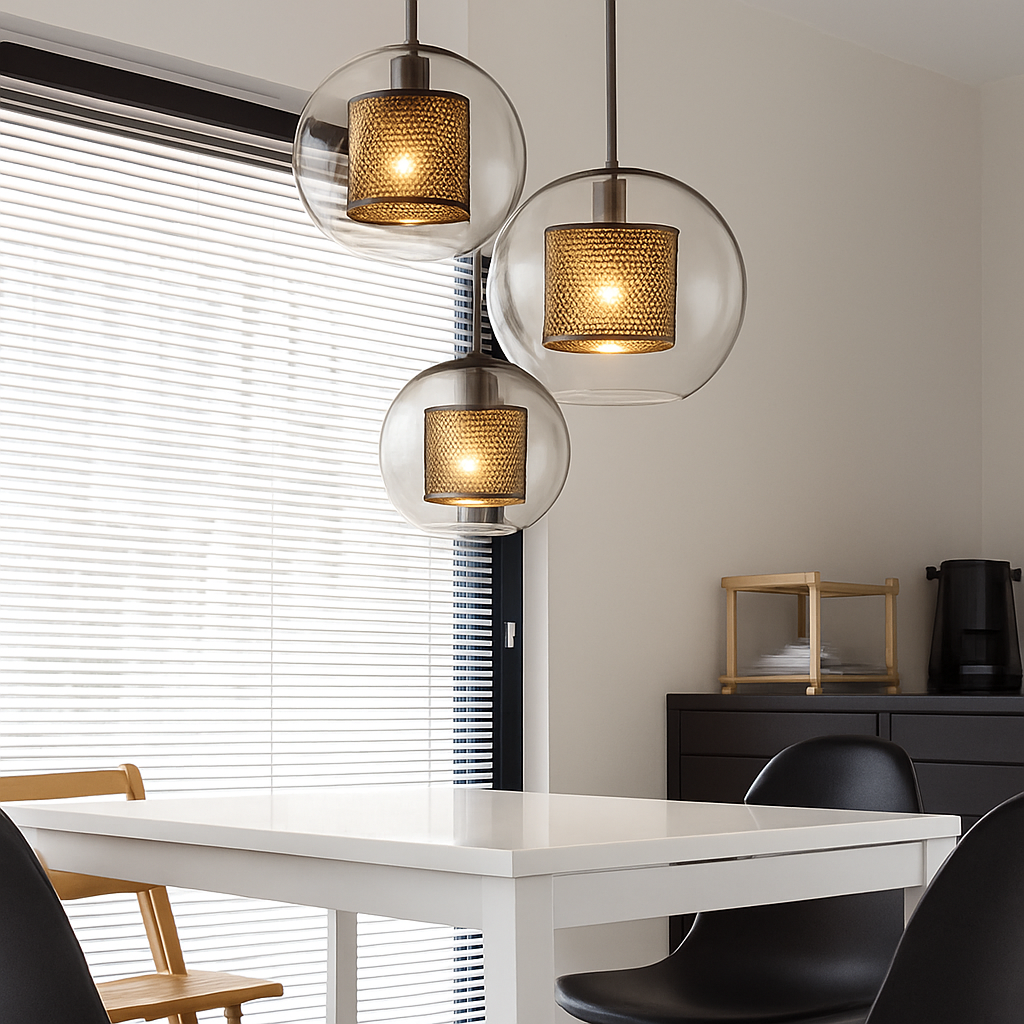 Suspension design LED avec abat-jour industriel et boule en verre Loft - vue 6 sur 19