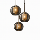 Suspension design LED avec abat-jour industriel et boule en verre Loft