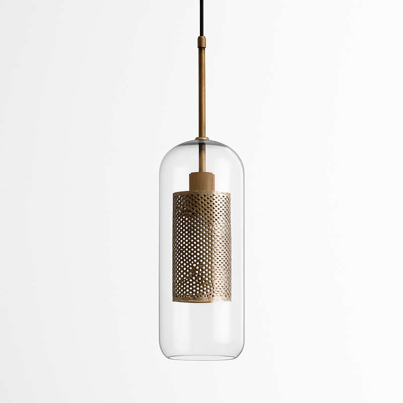 Suspension design LED avec abat-jour industriel et boule en verre Loft