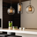 Suspension design LED avec abat-jour industriel et boule en verre Loft
