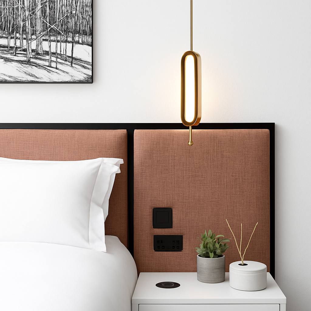 Suspension design LED avec double base dorée arrondie style Luxury - vue 4 sur 8