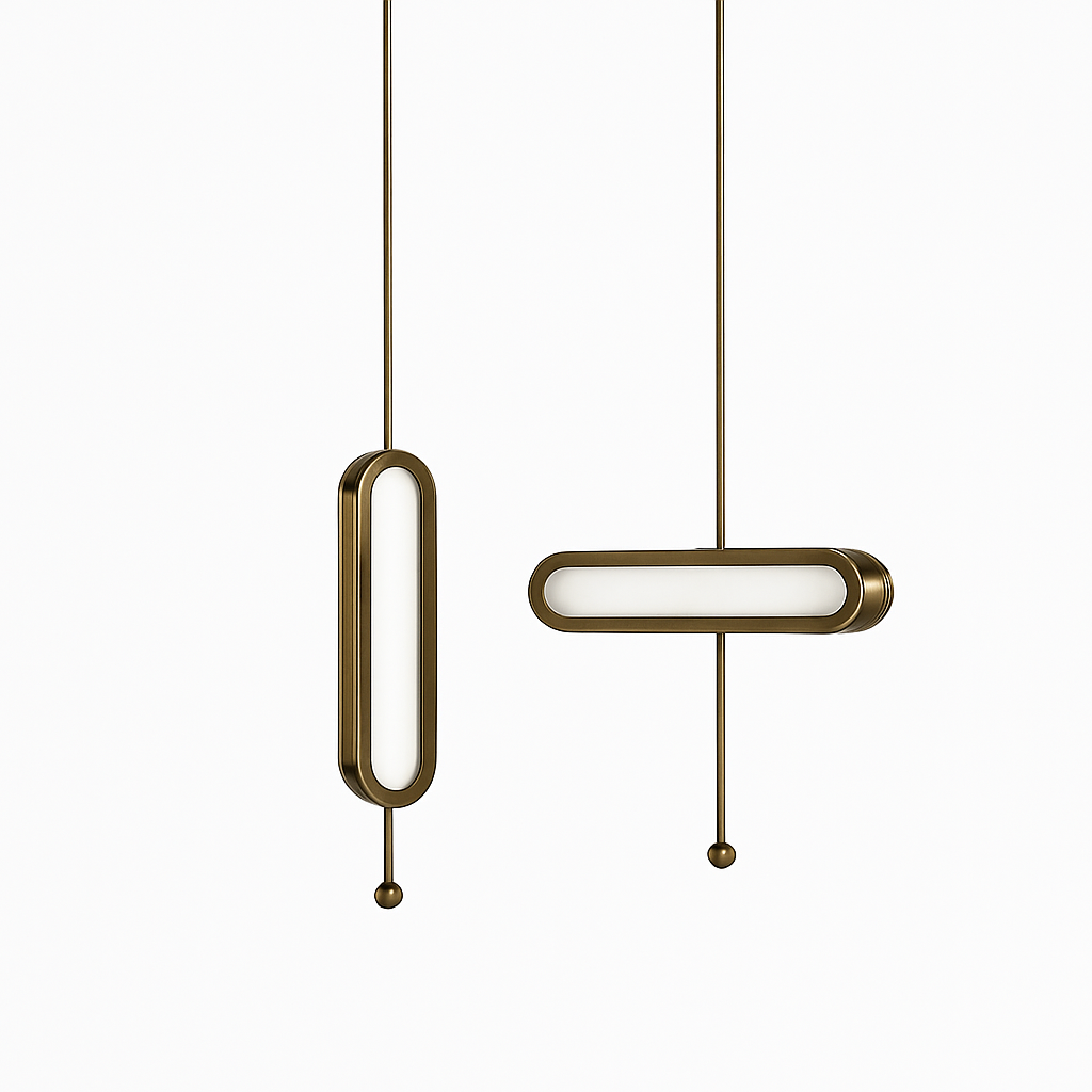 Suspension design LED avec double base dorée arrondie style Luxury - vue 7 sur 8