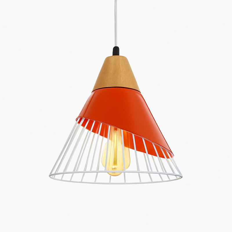 Suspension design LED en bois et cage de couleur