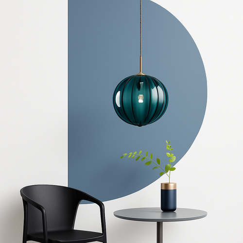 Suspension design à LED en boule de verre colorée