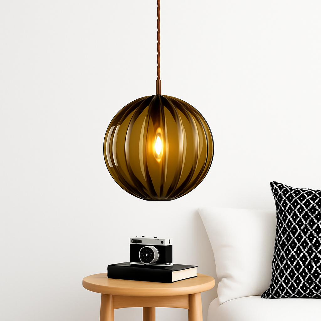 Suspension design à LED en boule de verre colorée - vue 4 sur 11