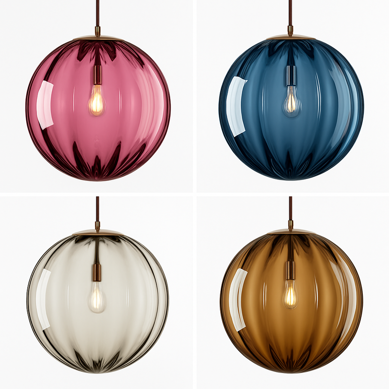 Suspension design à LED en boule de verre colorée