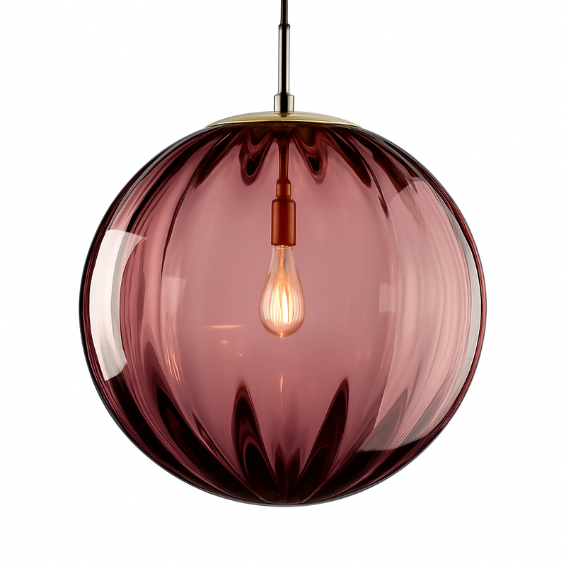 Suspension design à LED en boule de verre colorée