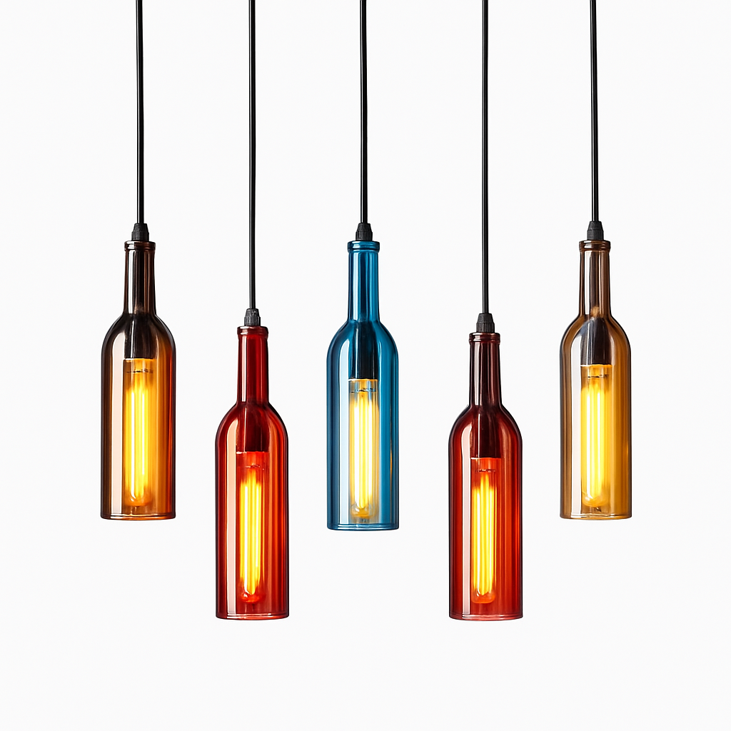 Suspension design à LED en forme de bouteille en verre de couleur - vue 11 sur 12