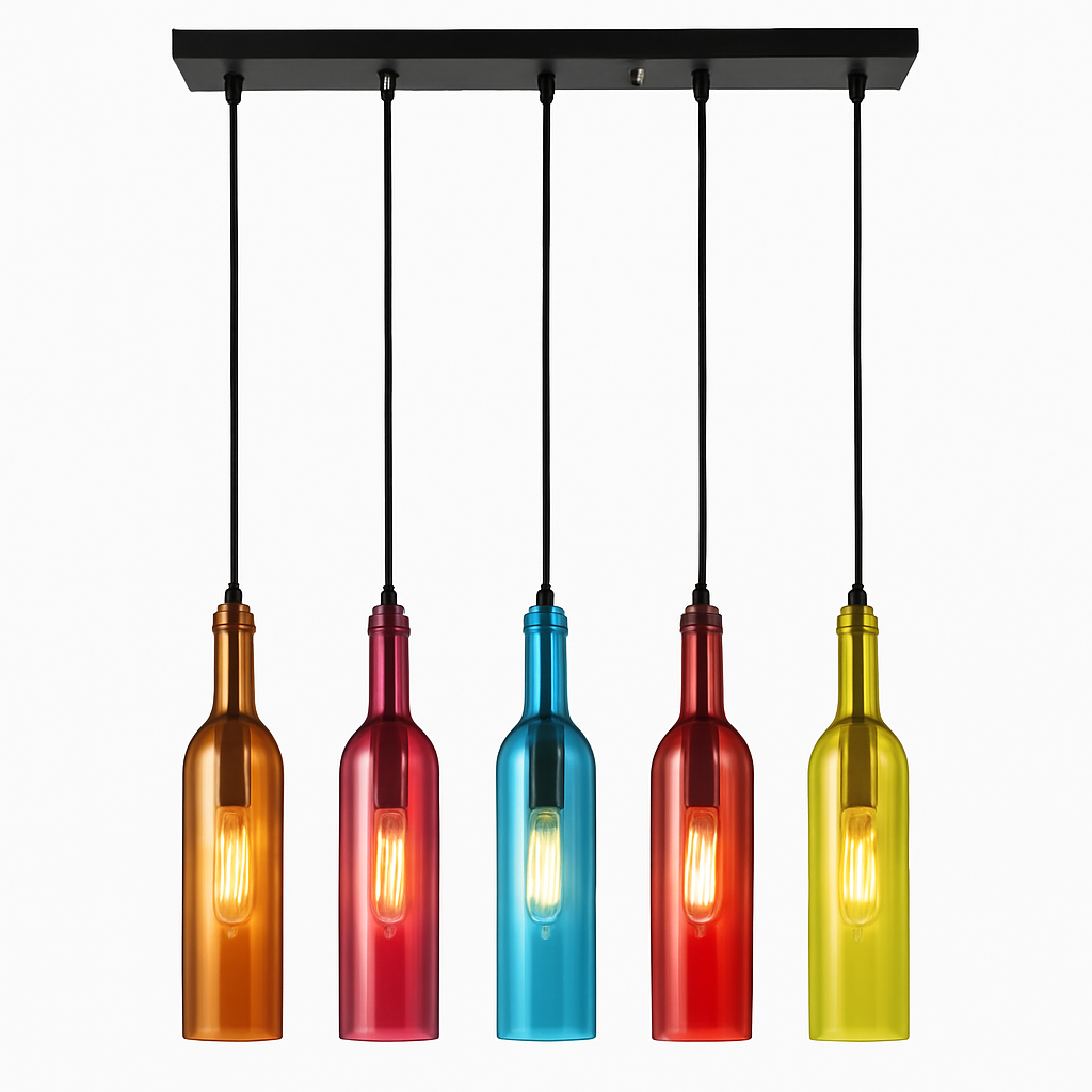Suspension design à LED en forme de bouteille en verre de couleur - vue 12 sur 12