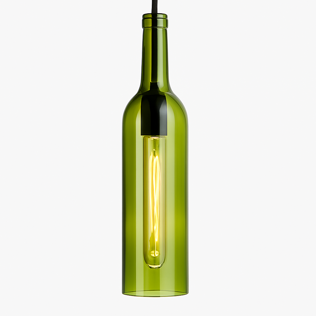 Suspension design à LED en forme de bouteille en verre de couleur