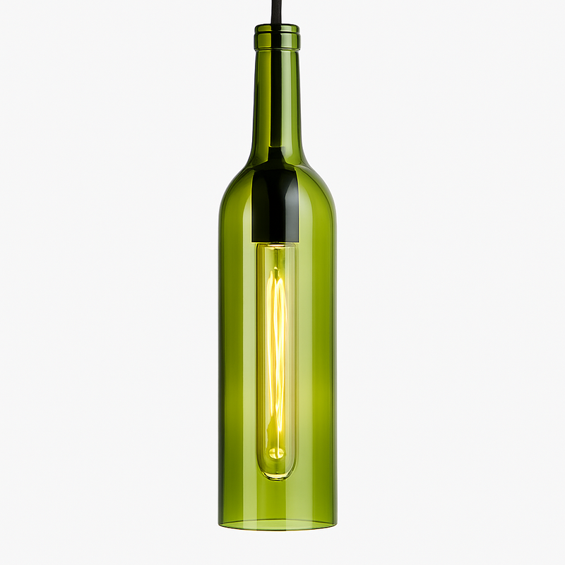 Suspension design à LED en forme de bouteille en verre de couleur