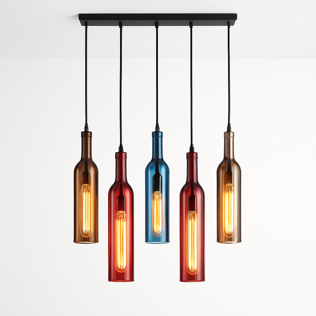 Suspension design à LED en forme de bouteille en verre de couleur - vue 5 sur 12