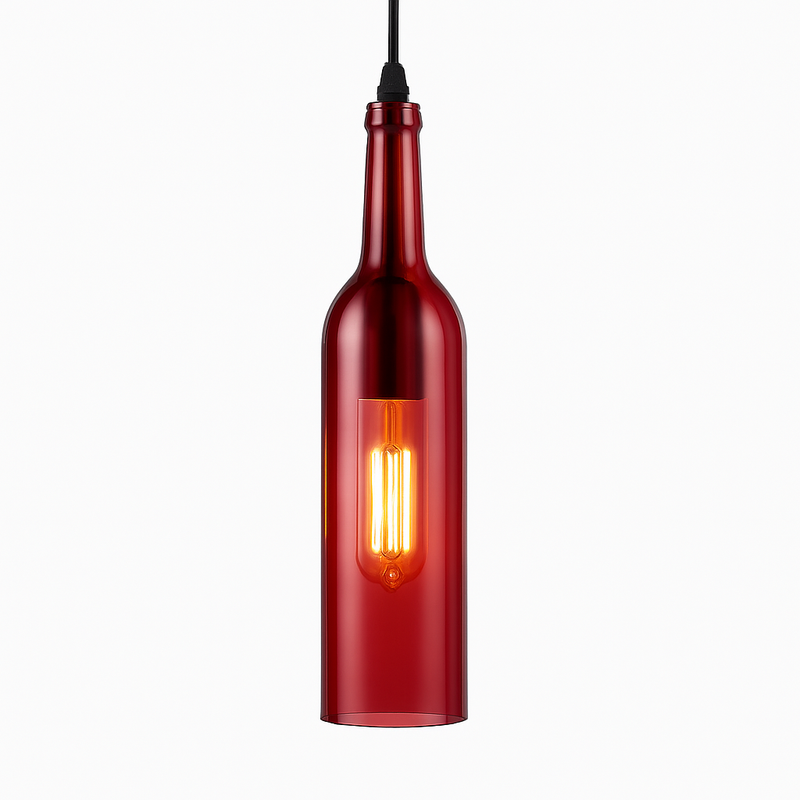 Suspension design à LED en forme de bouteille en verre de couleur