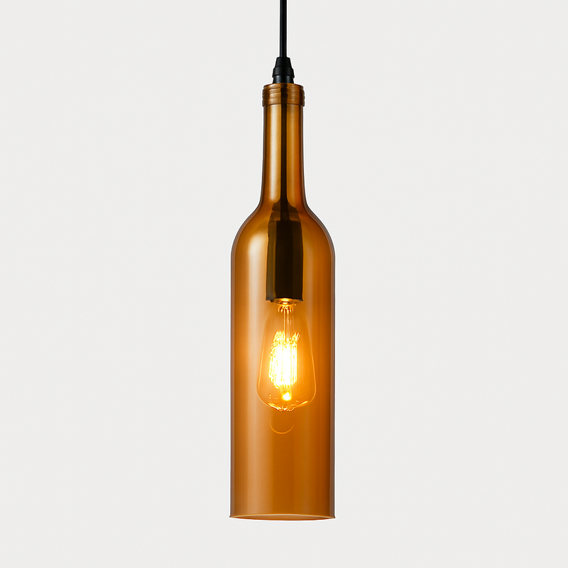 Suspension design à LED en forme de bouteille en verre de couleur