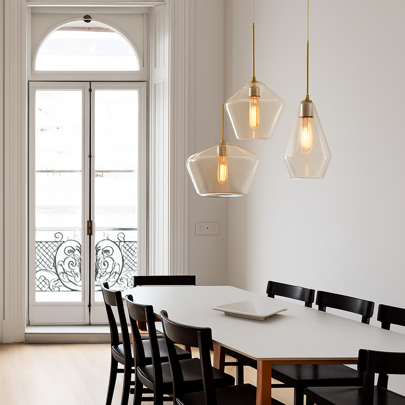 Suspension design à LED en métal et verre de plusieurs formes