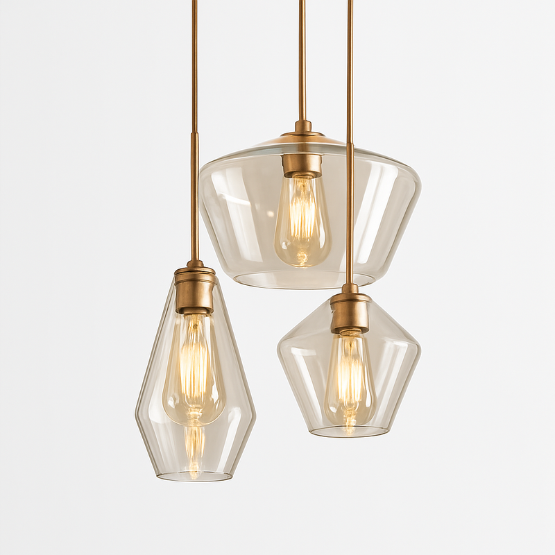 Suspension design à LED en métal et verre de plusieurs formes