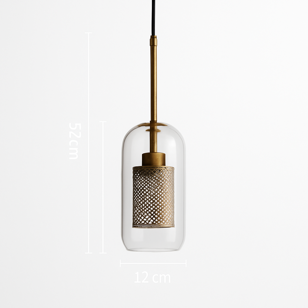 Suspension design LED en verre avec lampe doré - vue 12 sur 18
