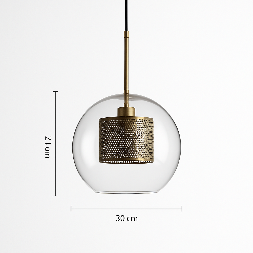 Suspension design LED en verre avec lampe doré - vue 13 sur 18