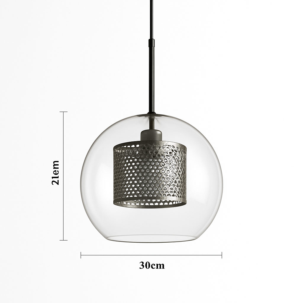 Suspension design LED en verre avec lampe doré - vue 14 sur 18