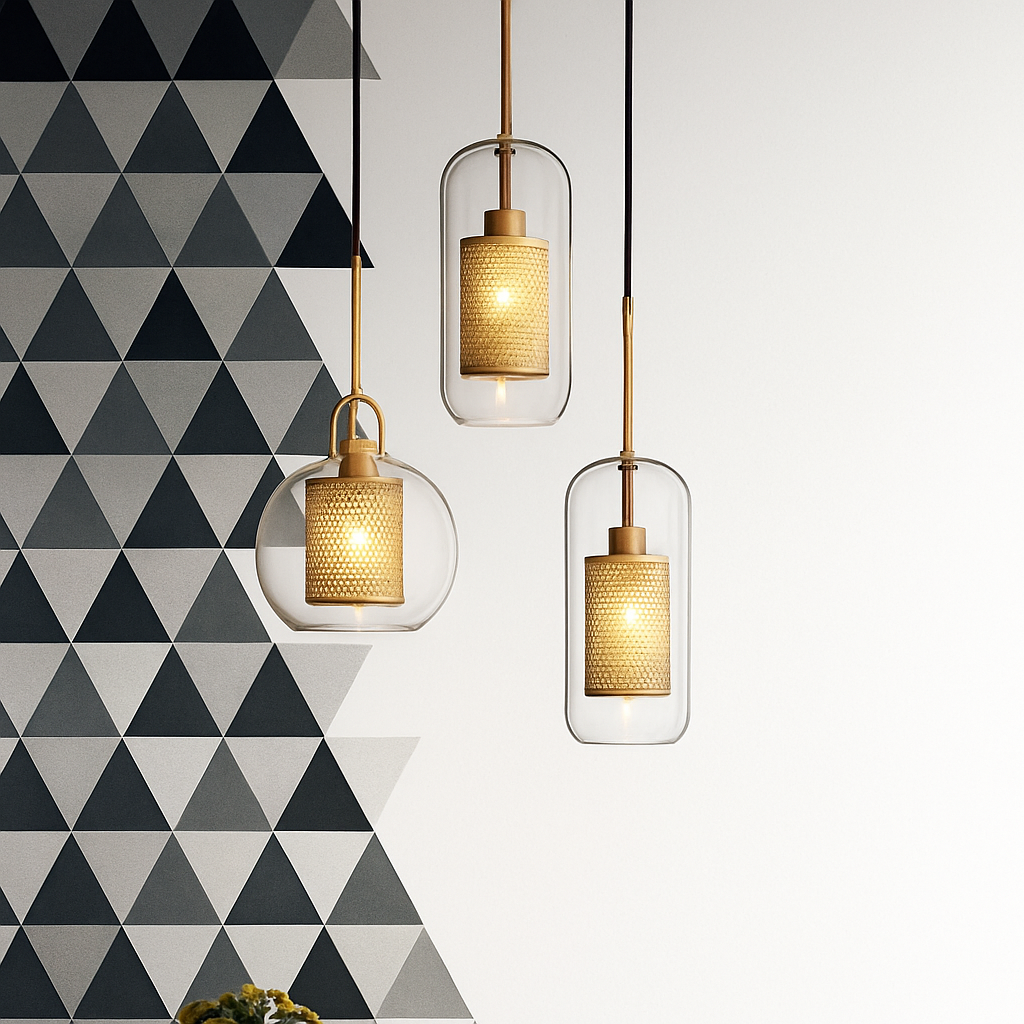 Suspension design LED en verre avec lampe doré - vue 5 sur 18