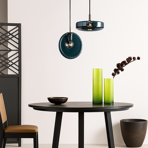 Suspension design ronde en verre bleue Dining