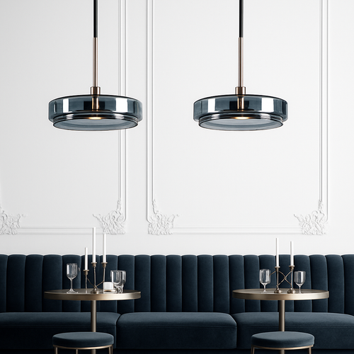 Suspension design ronde en verre bleue Dining