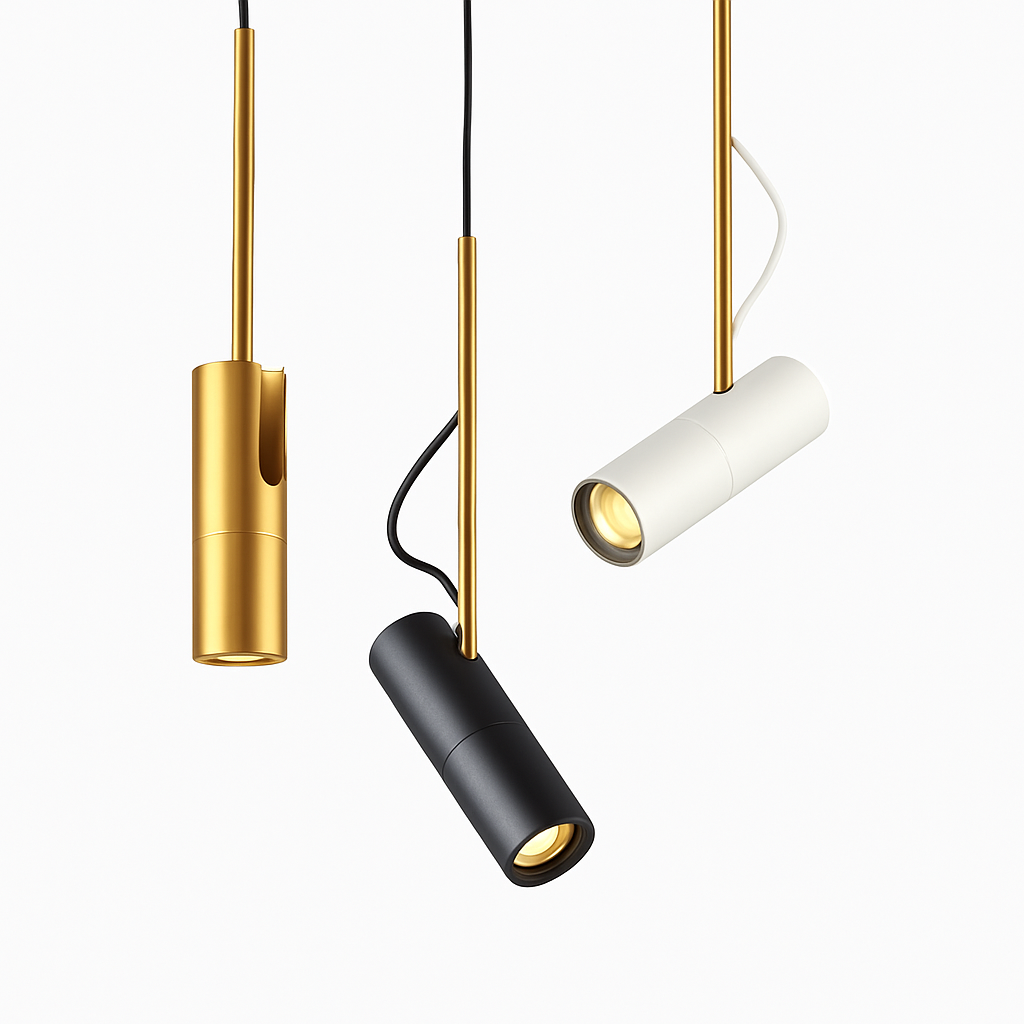 Suspension design spot orientable et tige dorée - vue 8 sur 11