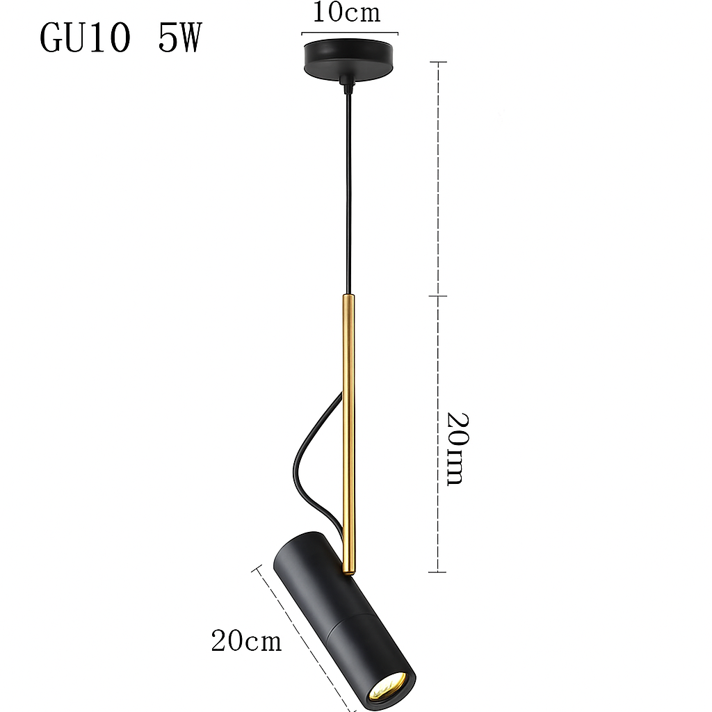 Suspension design spot orientable et tige dorée - vue 10 sur 11