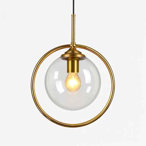 Suspension dorée à LED design boule en verre fumé