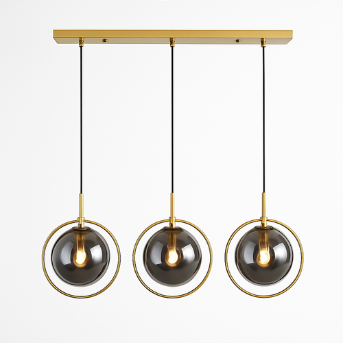 Suspension dorée à LED design boule en verre fumé