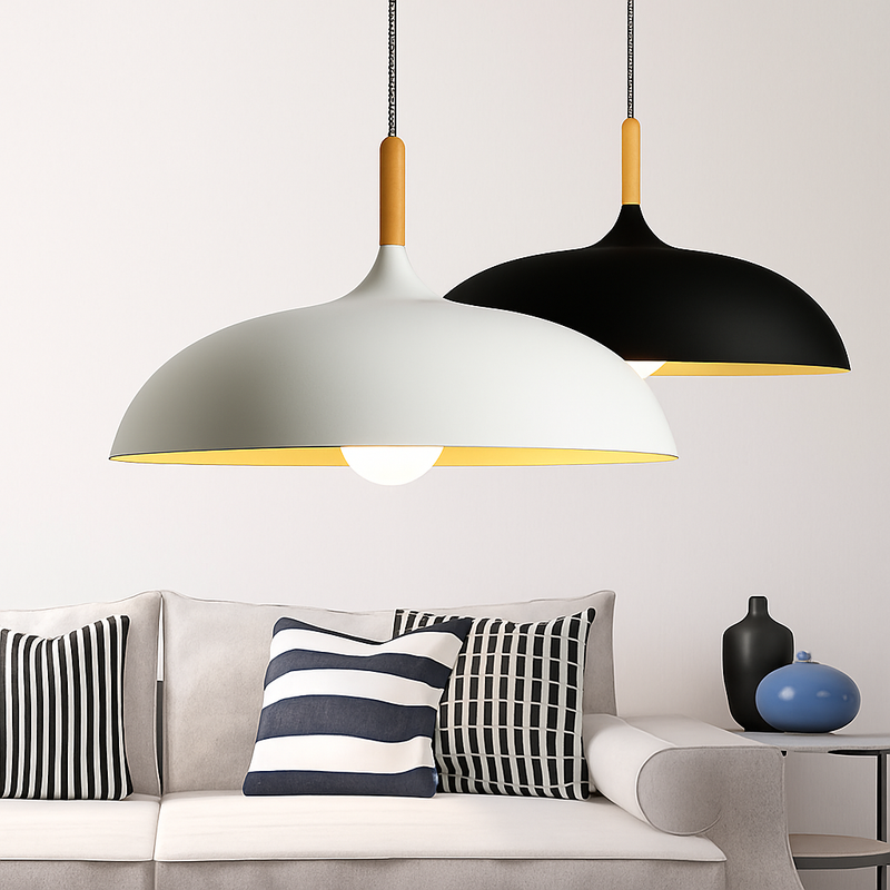 Suspension en aluminium de couleur et tige en bois Wood