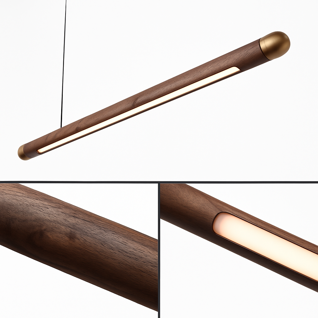 suspension en bois design minimaliste led longue bande - vue 5 sur 9