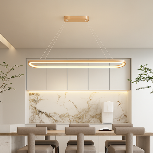 Minimalist wooden and LED pendant light for interior decoration