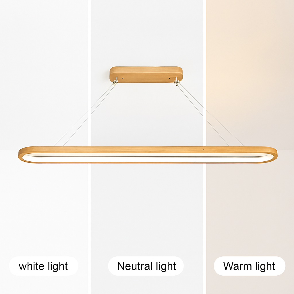 Minimalist wooden and LED pendant light for interior decoration - vue 4 sur 14