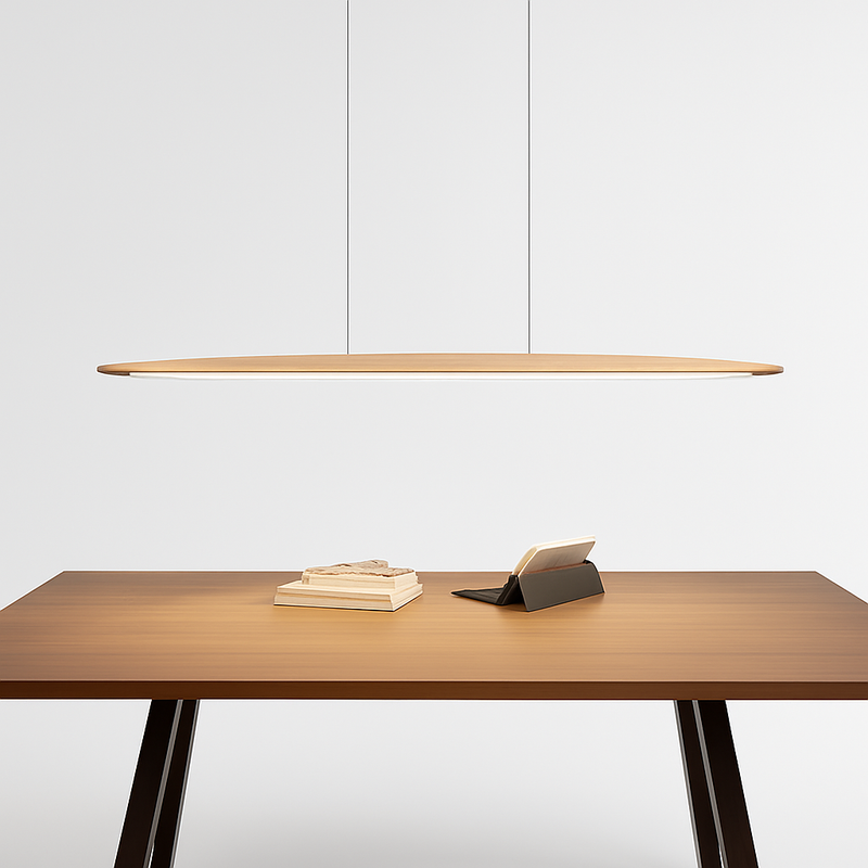 Suspension en bois lampes suspendues Table moderne LED longue lumière linéaire îlot de cuisine éclairage de bar de bureau pour salle à manger salon