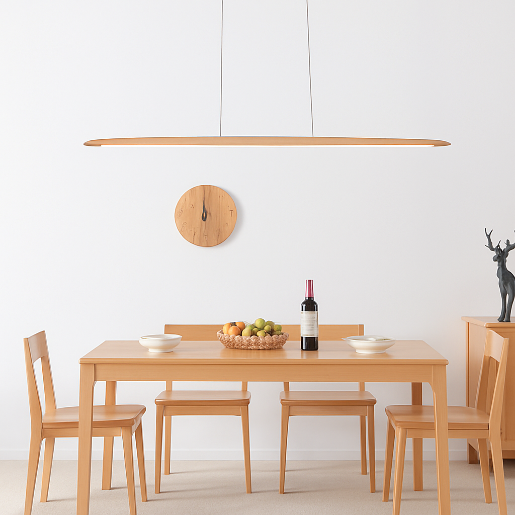 Suspension en bois lampes suspendues Table moderne LED longue lumière linéaire îlot de cuisine éclairage de bar de bureau pour salle à manger salon - vue 5 sur 12