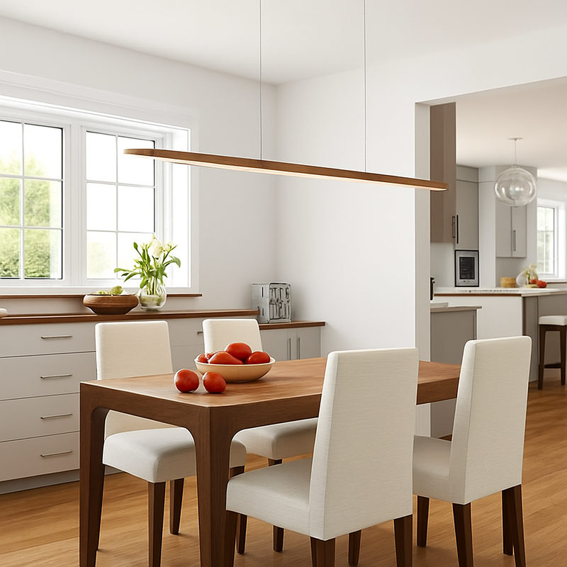 Suspension en bois lampes suspendues Table moderne LED longue lumière linéaire îlot de cuisine éclairage de bar de bureau pour salle à manger salon