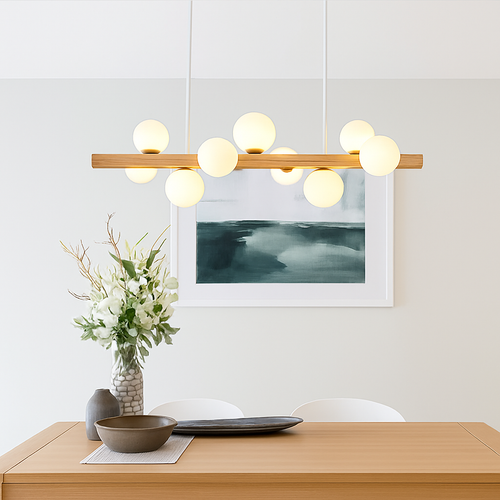 Minimalist LED wood pendant light modern decor - vue 5 sur 13