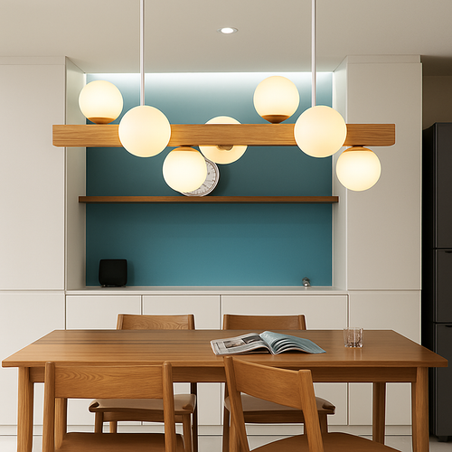 Minimalist LED wood pendant light modern decor - vue 6 sur 13