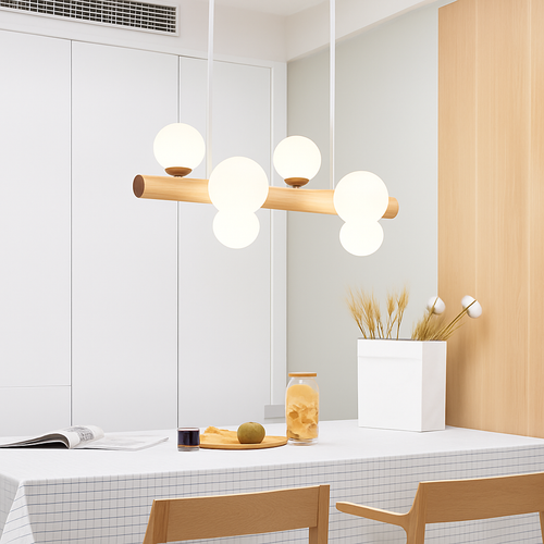Minimalist LED wood pendant light modern decor - vue 7 sur 13