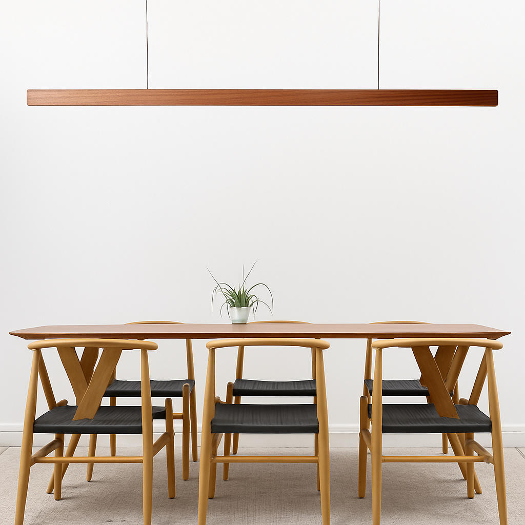 Minimalist nordic wooden pendant light with decorative LED - vue 3 sur 8