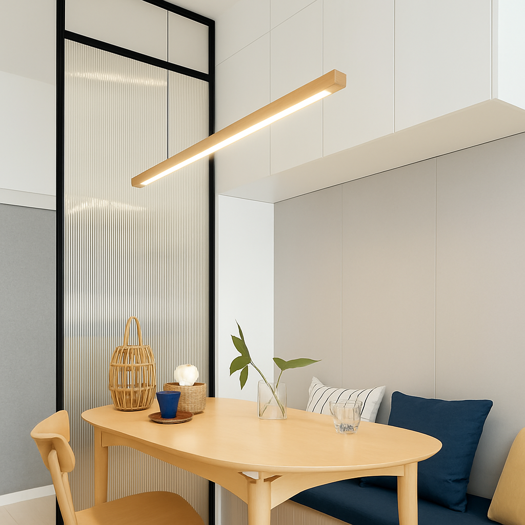Minimalist nordic wooden pendant light with decorative LED - vue 4 sur 8