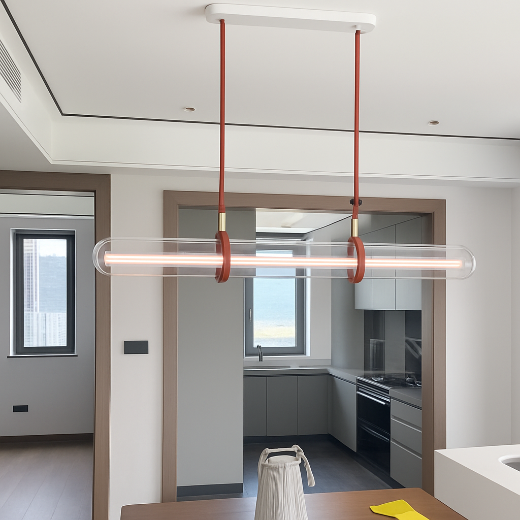 suspension en cuir et verre led design minimaliste et luxueux - vue 4 sur 7