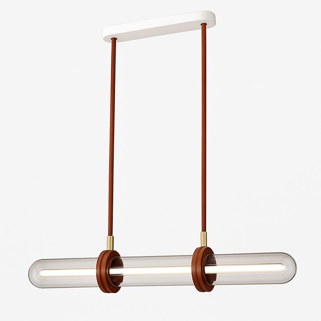 suspension en cuir et verre led design minimaliste et luxueux - vue 5 sur 7