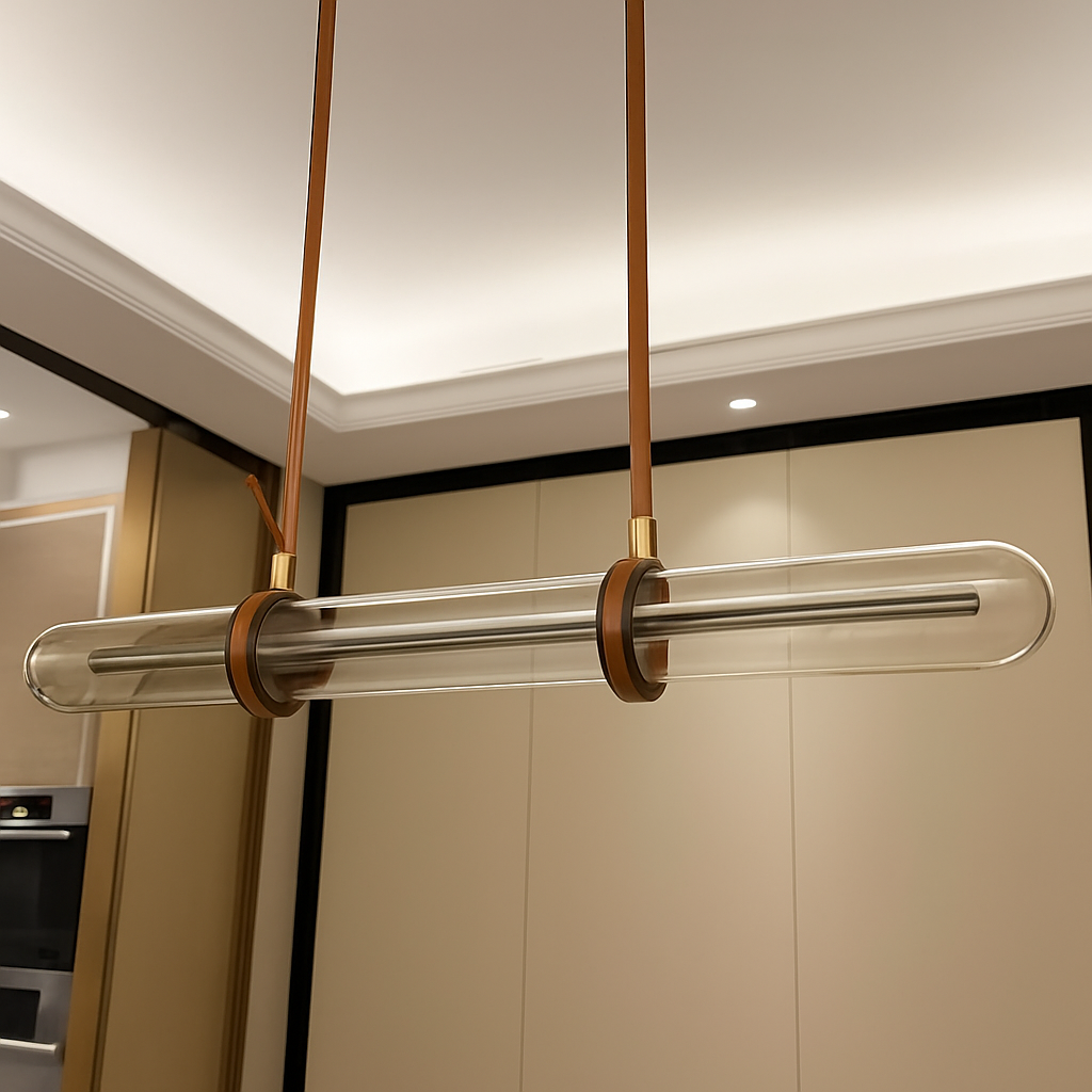 suspension en cuir et verre led design minimaliste et luxueux - vue 6 sur 7