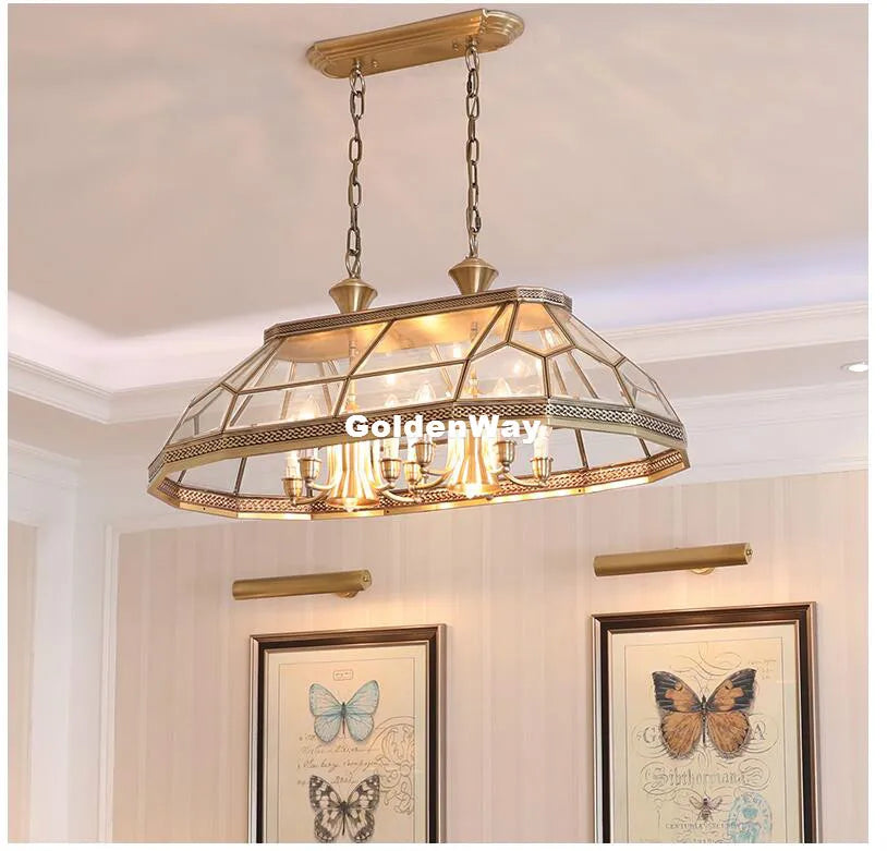 Suspension en laiton européen Antique D85cm W47cm H35cm12L Bronze Decora cuivre verre LED