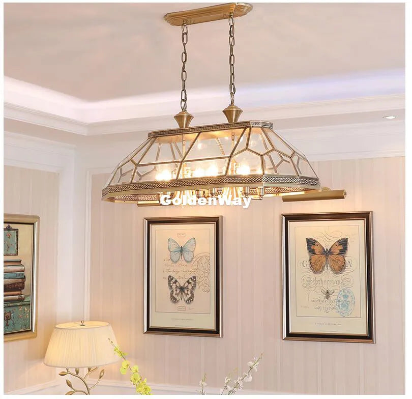 Suspension en laiton européen Antique D85cm W47cm H35cm12L Bronze Decora cuivre verre LED